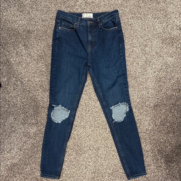 Free People Dark Blue Distressed Skinny Jeans - Picture 1 of 3